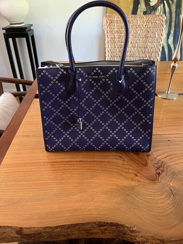 Michael Kors Navy Studded Leather Satchel